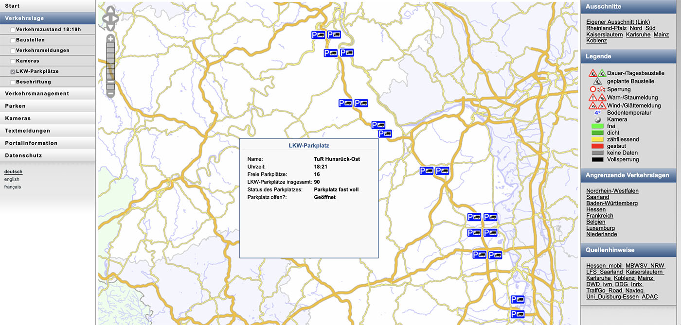 Autoritățile din Rheinland-Pfalz au digitalizat 1.060 de locuri de parcare pe A 61