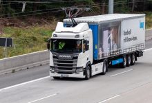 Knauf Gips a început testele cu Scania R 450 Hybrid cu pantograf