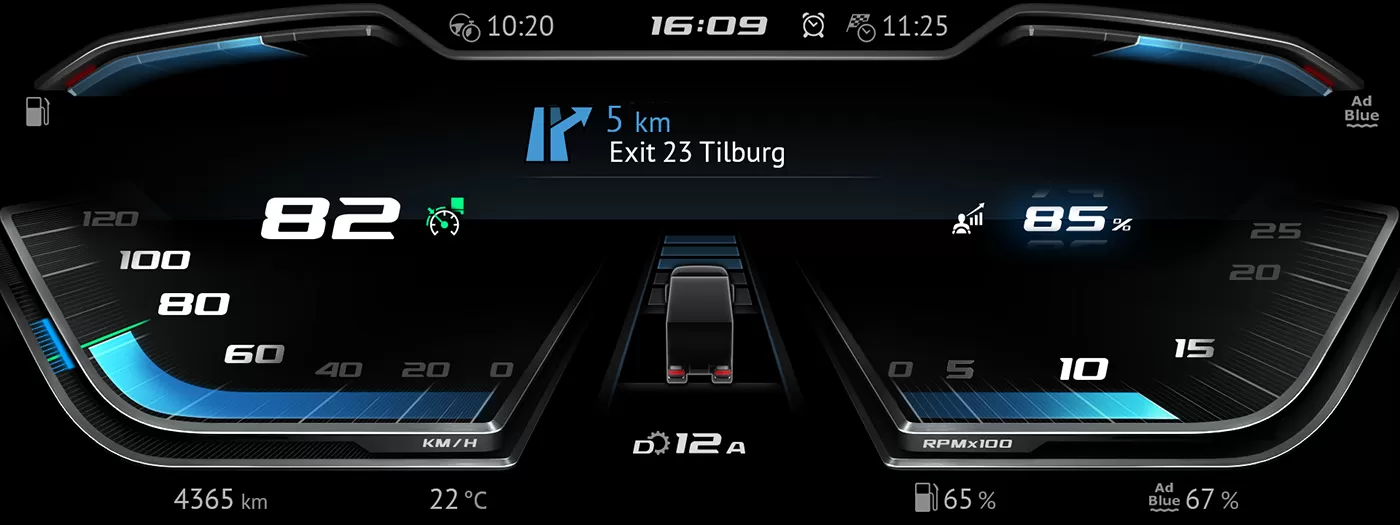 Noua generație DAF duce confortul șoferilor la alt nivel 5 The 12 inch central driver display can be personalized. This is the Modern variant