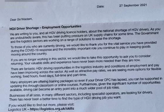 Guvernul britanic trimite scrisori foștilor șoferi de camion pentru a-i ruga să revină la profesie