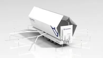 Semiremorcă Schwarzmüller transformată în platformă de aterizare pentru drone