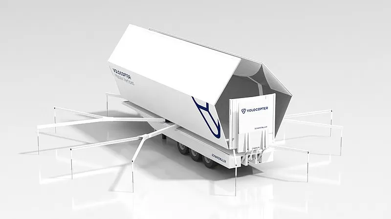 Semiremorcă Schwarzmüller transformată în platformă de aterizare pentru drone