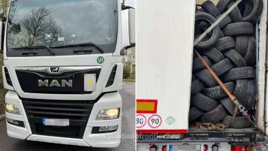 Camion încărcat cu 10 tone de anvelope uzate oprit la Borș