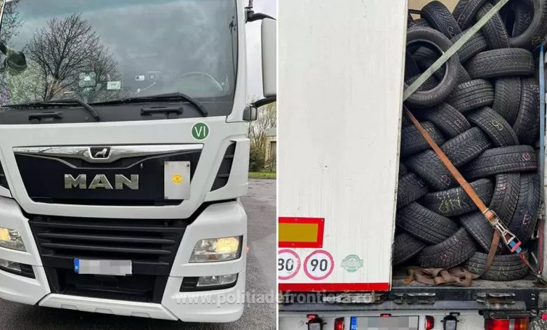 Camion încărcat cu 10 tone de anvelope uzate, oprit la Borș 1 Camion încărcat cu 10 tone de anvelope uzate oprit la Borș