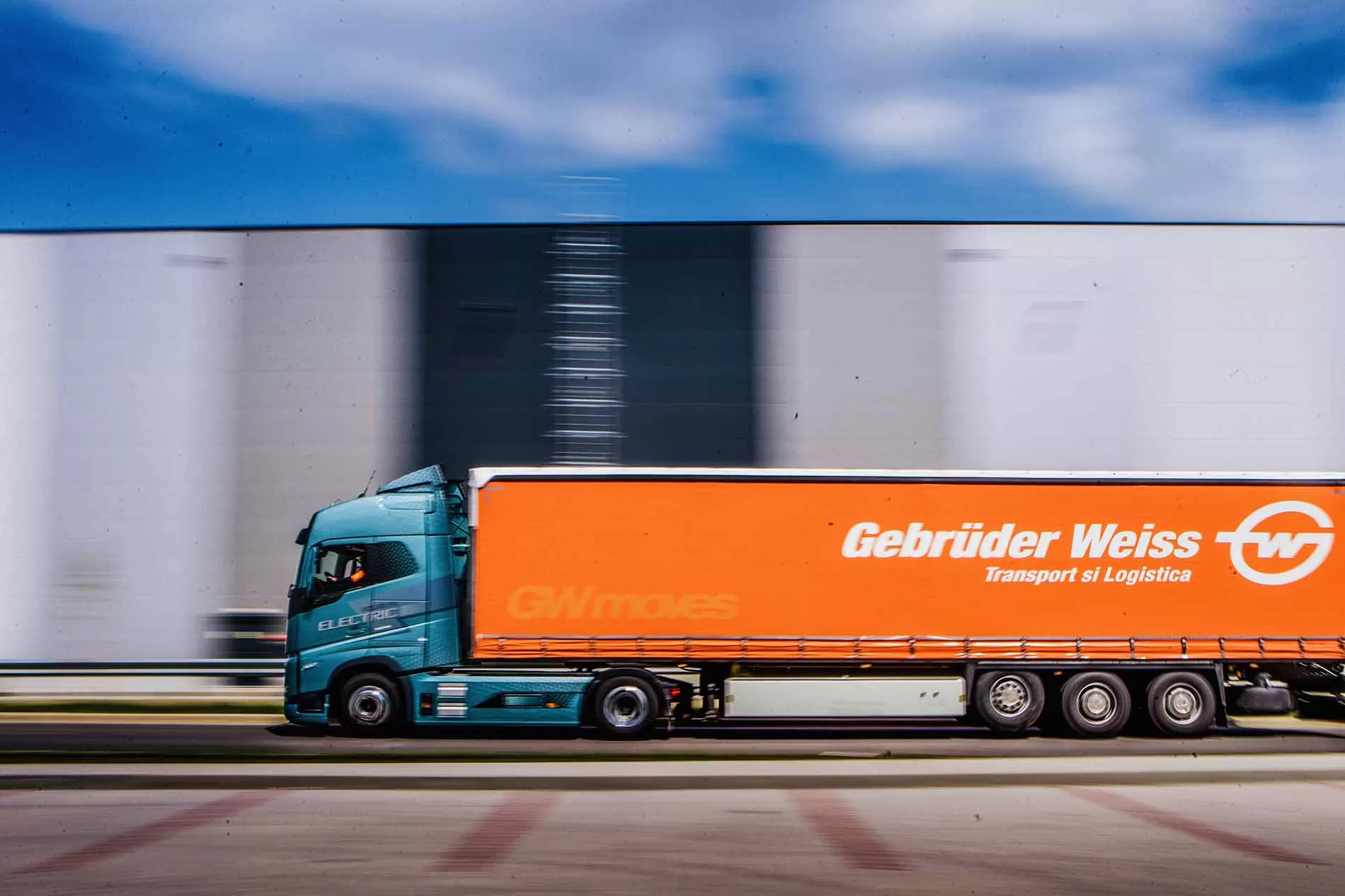 Electric truck on the road